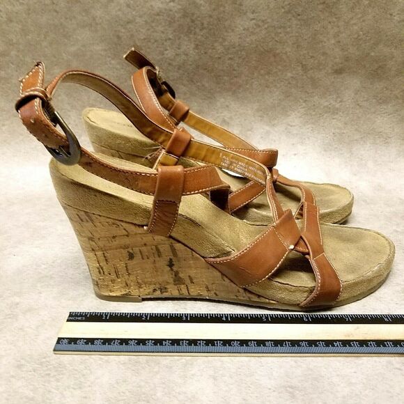 Merona Womens   Size 9 Brown  Open Toe Slingback 4" Wedge Sandals - Picture 4 of 10